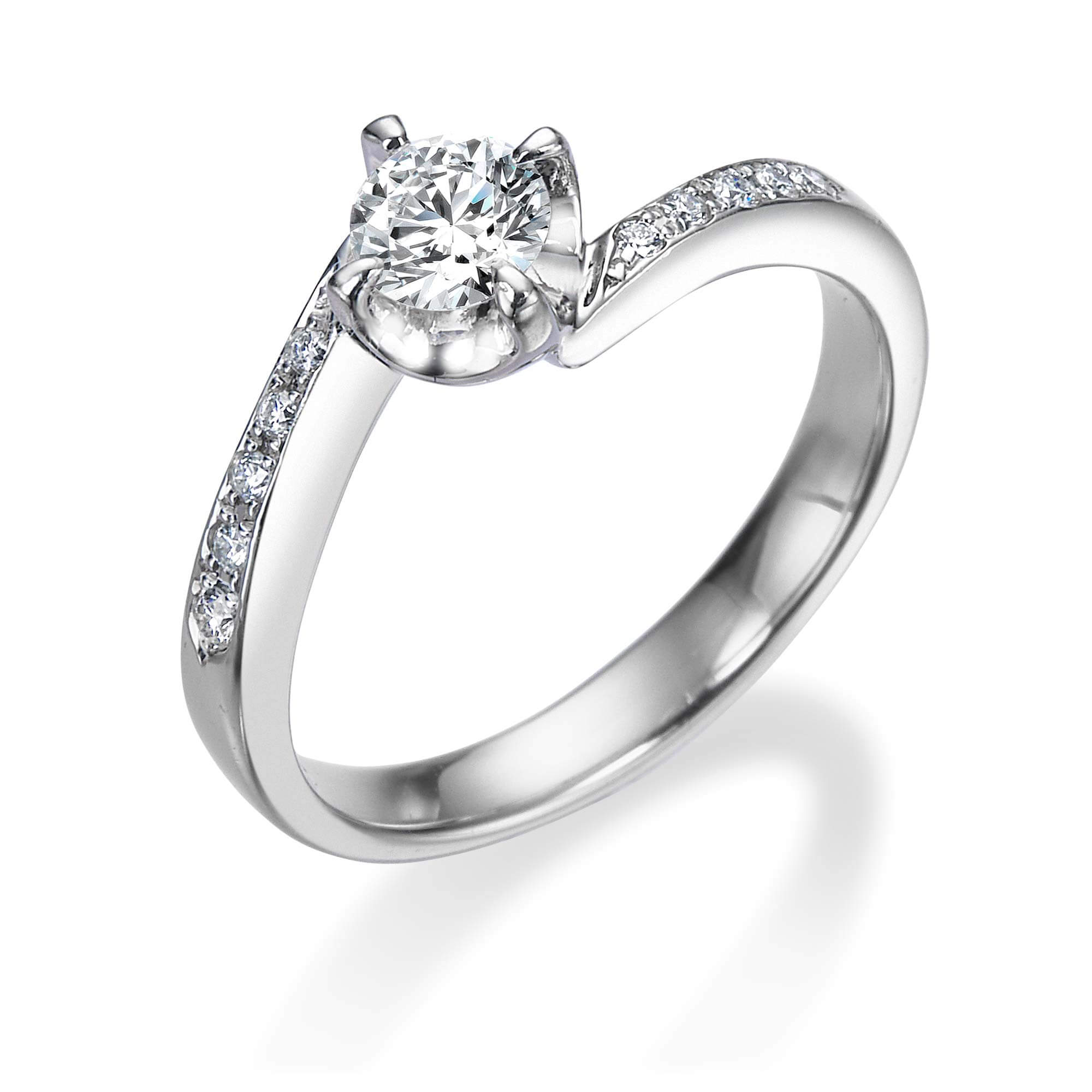 4本爪サイドメレーウェーブラインラウンドダイヤモンドリング | 結婚