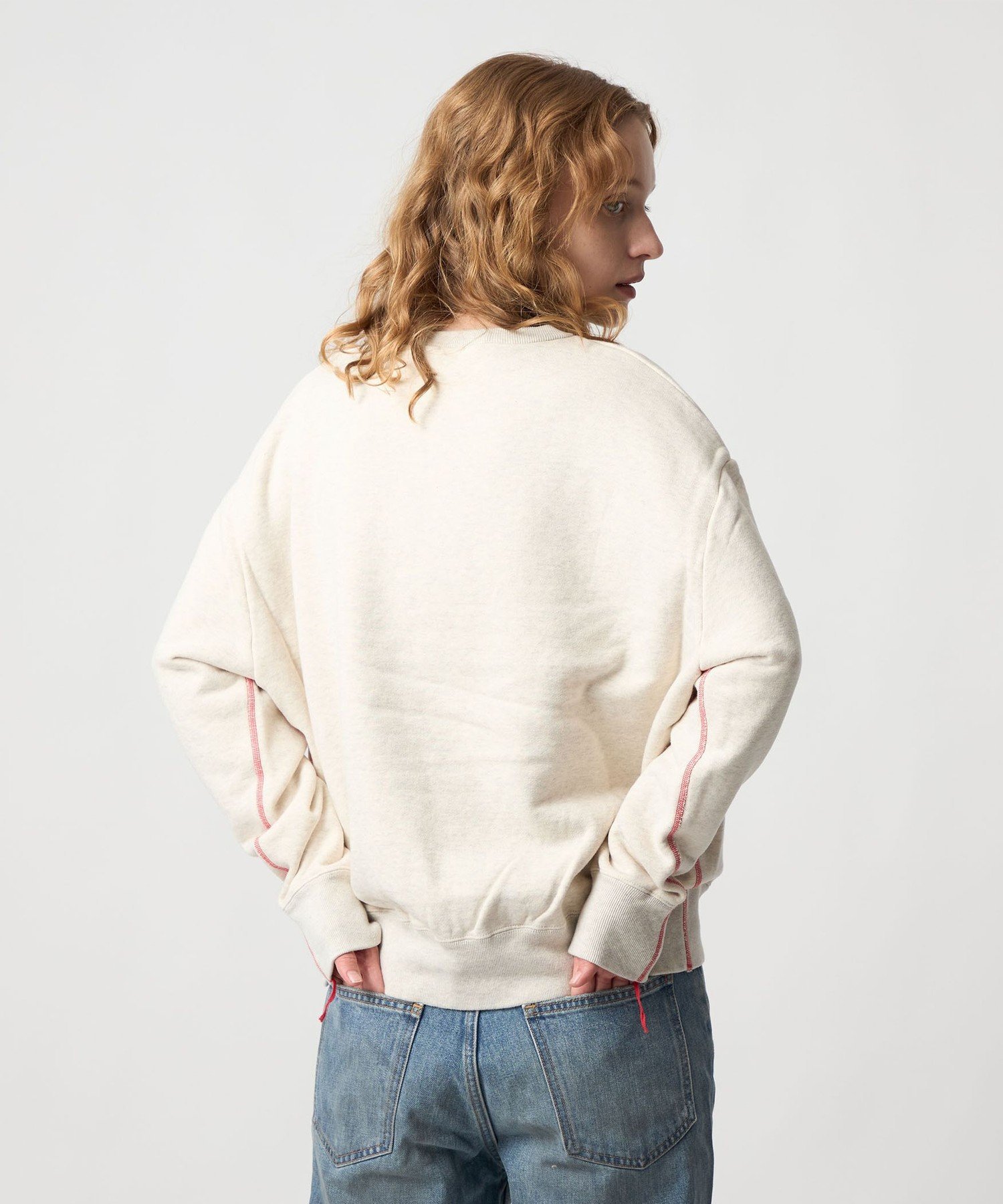 【6 ROKU】コットンウラケカラーステッチ クルーネックプルオーバー ブラック 6(ROKU)＞コットンウラケ カラーステッチ クルーネック プルオーバー 25SS