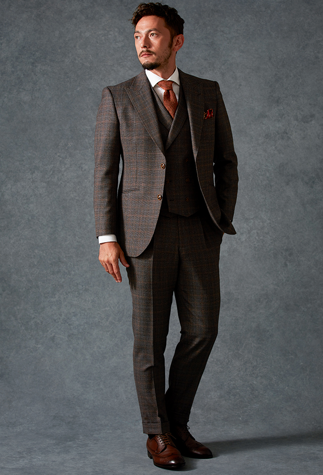 ブラウンスーツ・チェックのコーディネート（Savile Clifford