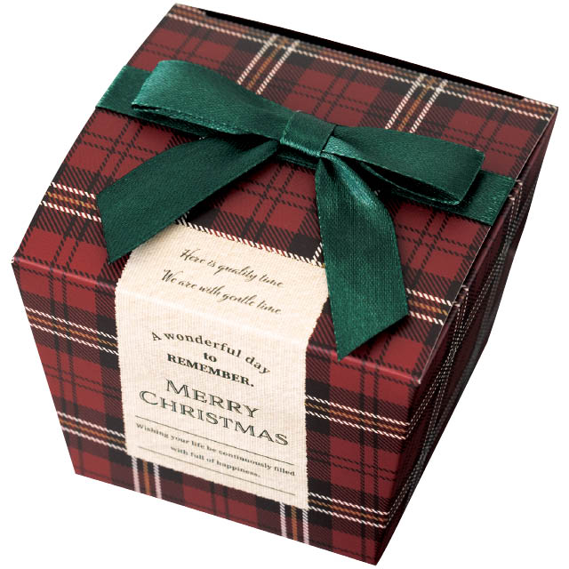 クリスマスレッドリボン付キューブボックス(W95(75)×D95(75)×H75