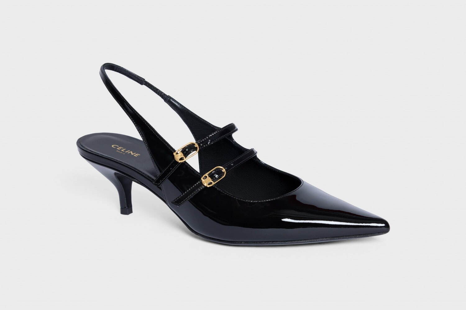 セリーヌのスリングバックパンプス、「トリオンフ」バックルのダブル