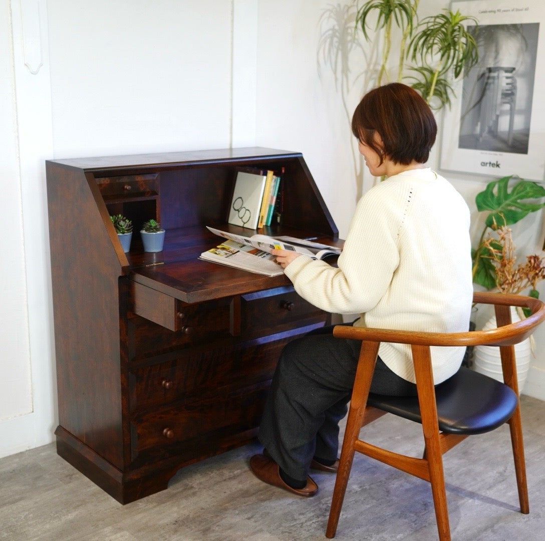 松本民芸家具 T型ライティングビューロー 文机 中古 本棚 古民家