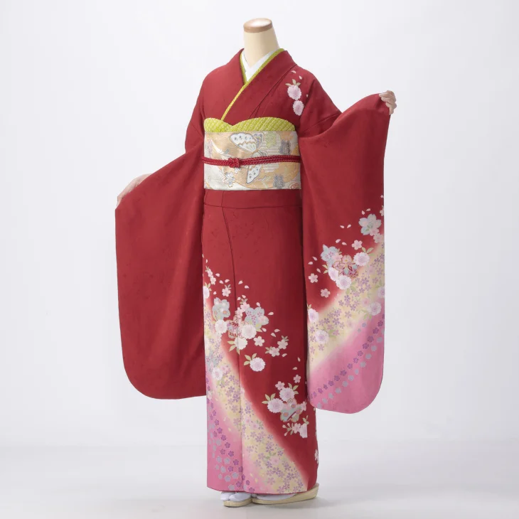 f8024065】【赤・ワイン系】振袖 販売 フルセット Sサイズ 【新品