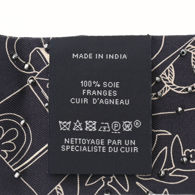 エルメスツイリー フリンジ CLIQUETIS ネイビー レディース シルク100