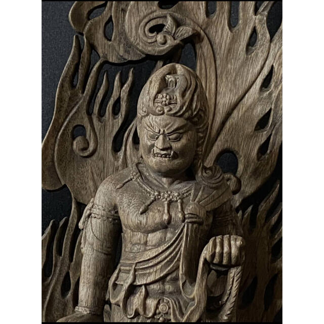 井波彫刻 一刀彫 楠材 古美術 時代彫刻 仏教工芸品 倶利伽羅不動明王