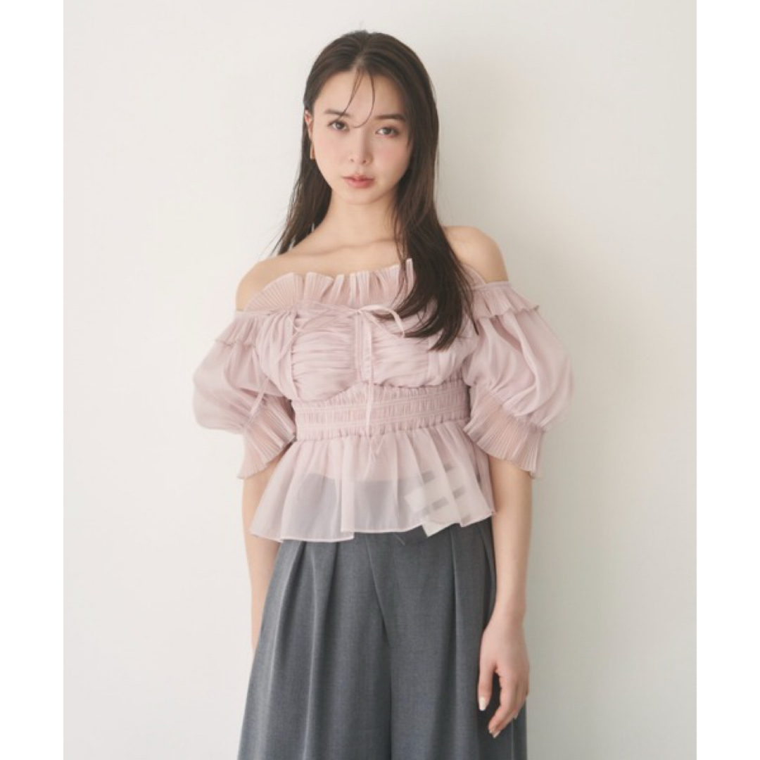 SNIDEL - snidel ギャザーフリルオフショルブラウス ピンクの通販 by
