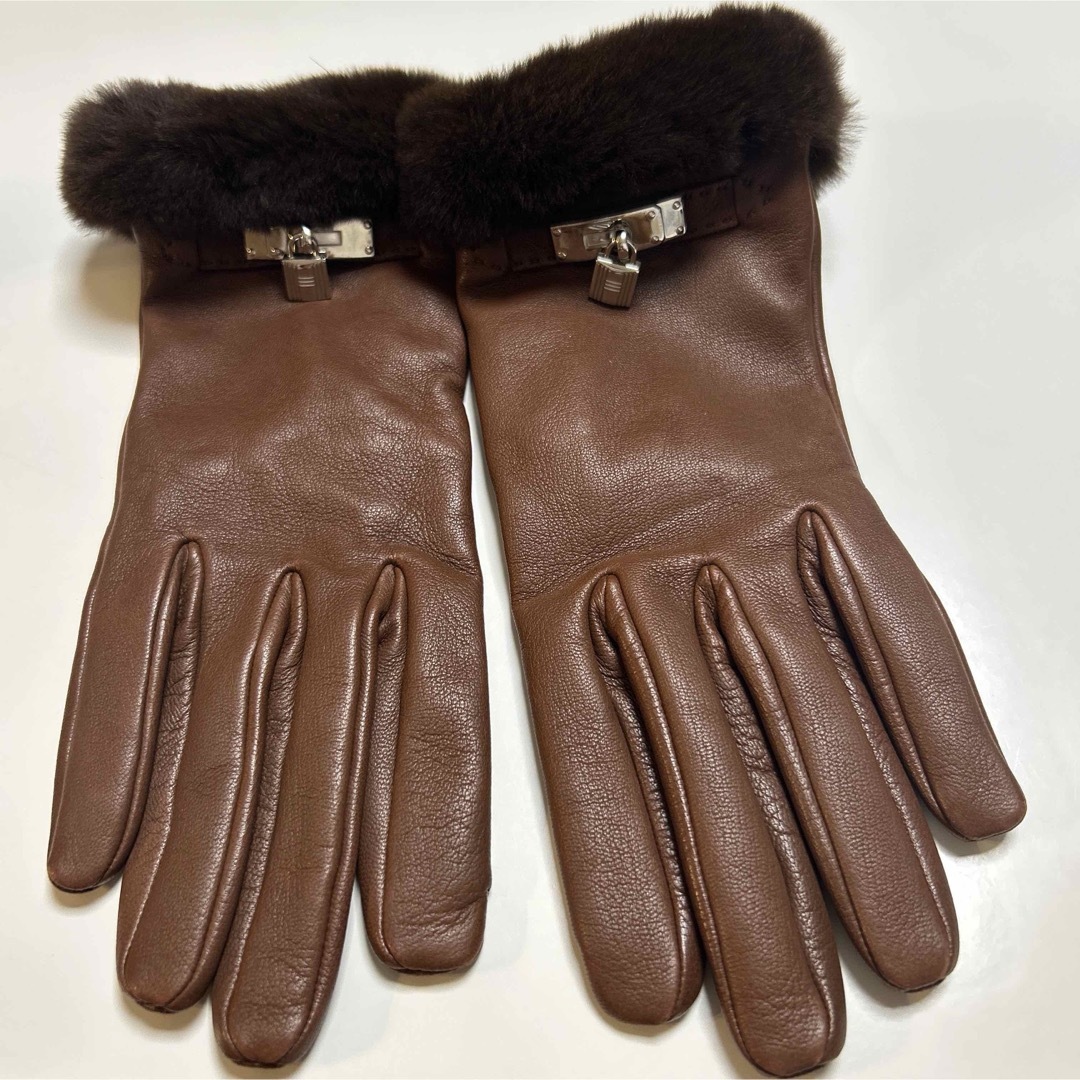 HERMES エルメス ミンクファー付きグローブ ケリー 茶 7
