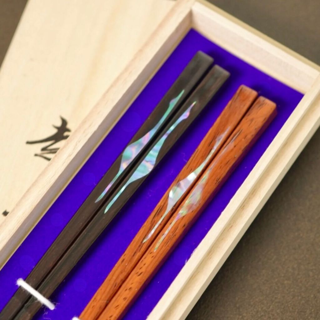越前 夫婦箸 螺鈿夫婦鶴 – 漆器 高翆