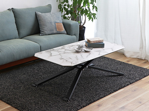 テーブル 高さ調整 幅110cm マーブル 大理石風 昇降式 センター