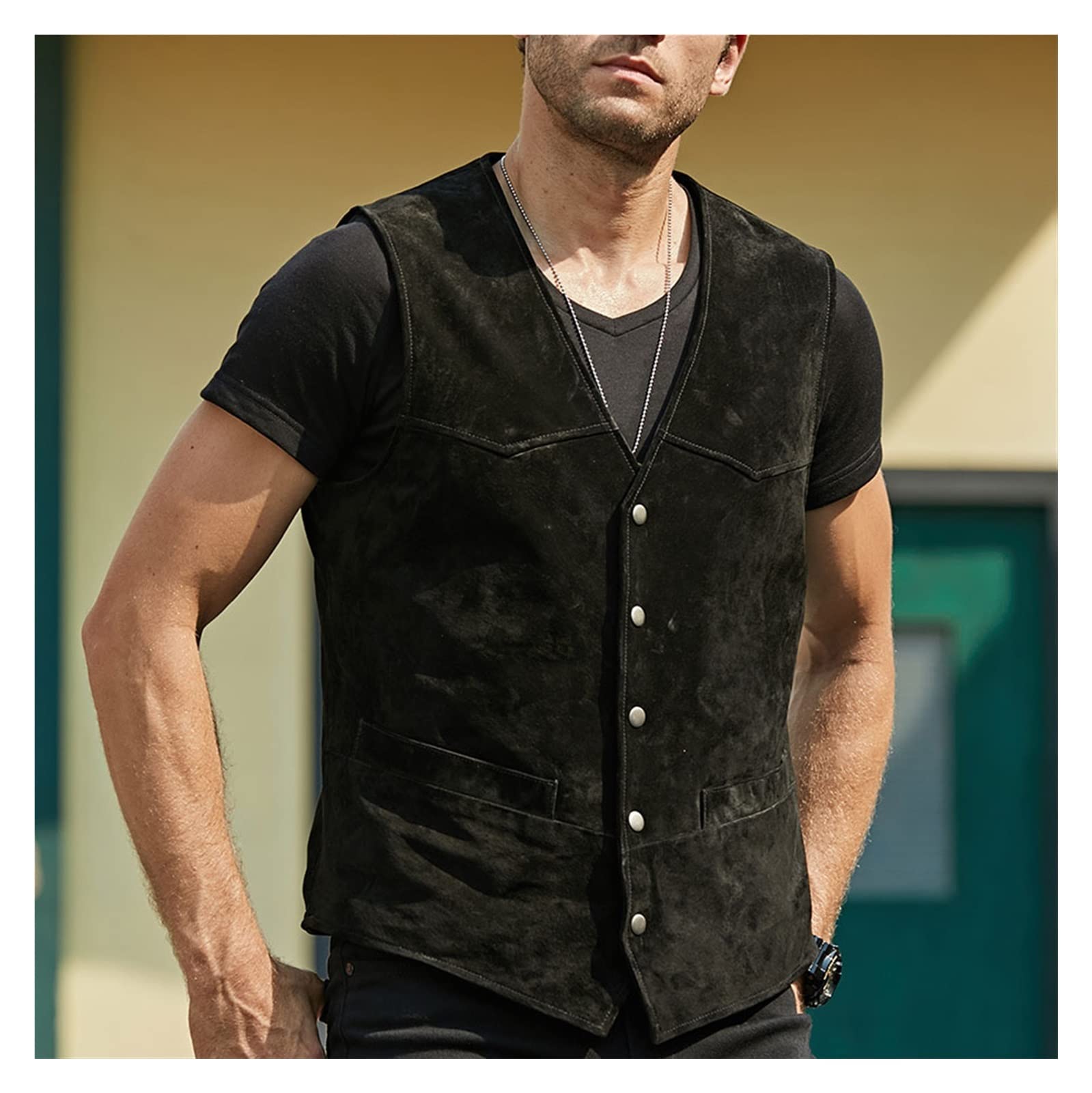 Amazon.co.jp: n/a メンズレザーカウボーイベストリアルレザー