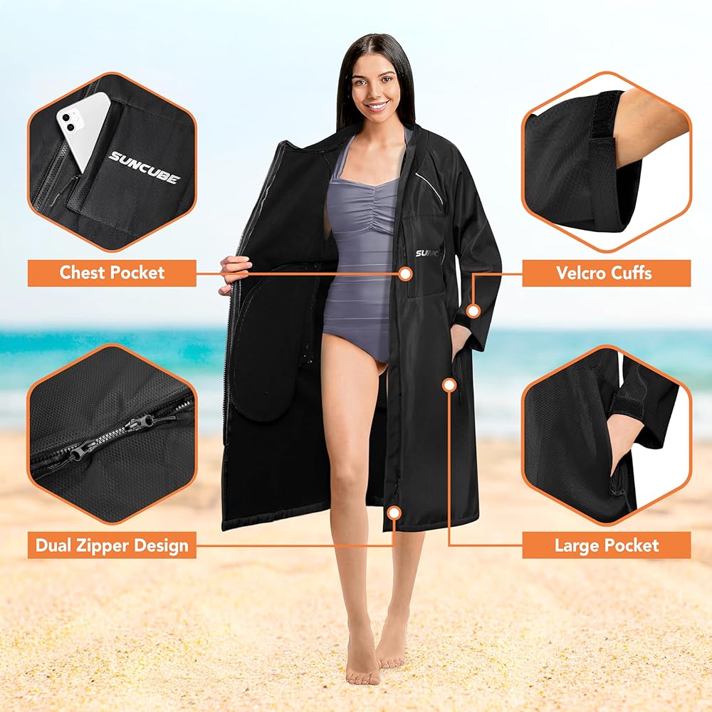 Amazon.com: SUN CUBE Swim Parka Men Women, Unisex Hooded Changing