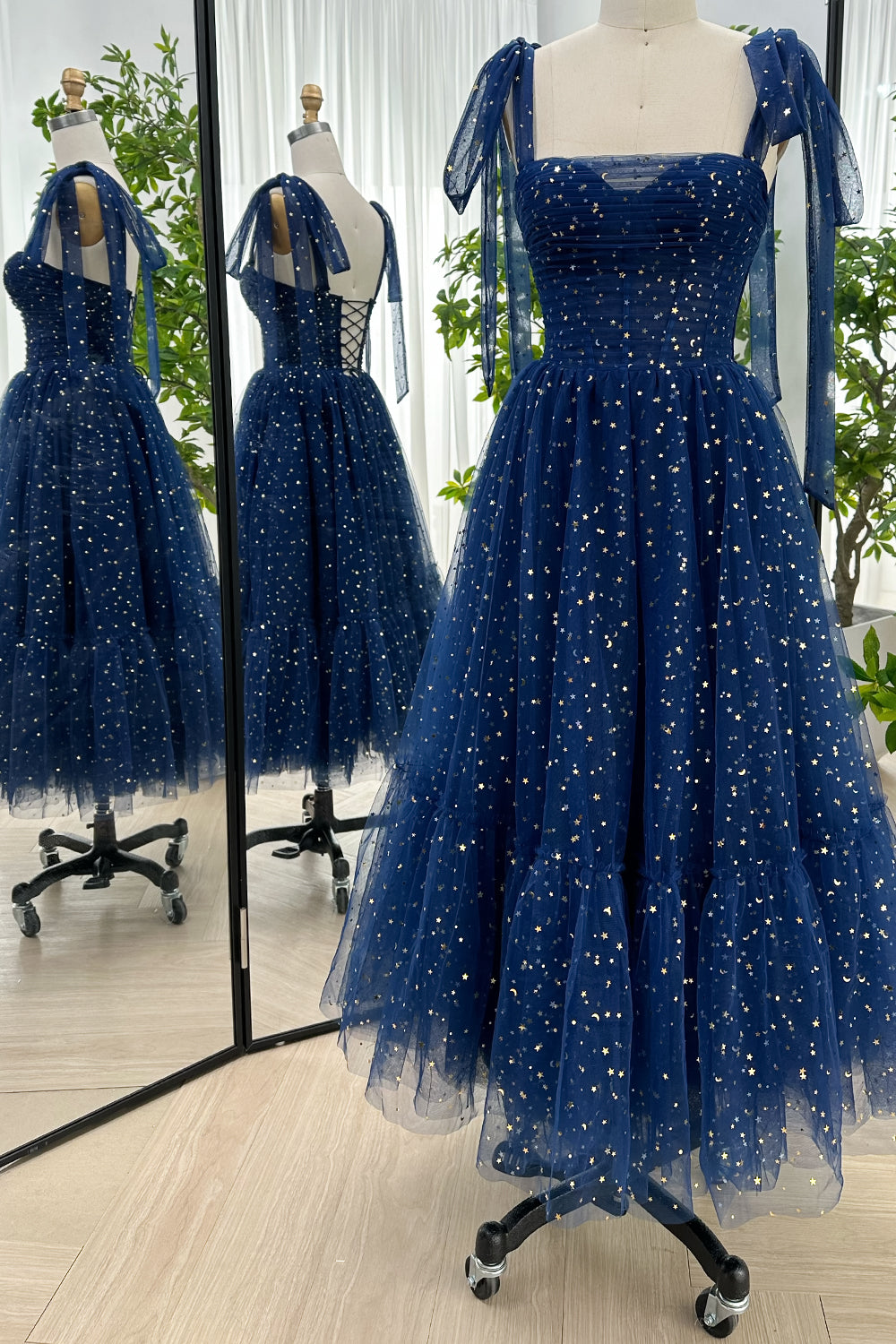 MissJophiel Dark navy Sweetheart Tulle Midi Formal Dress with