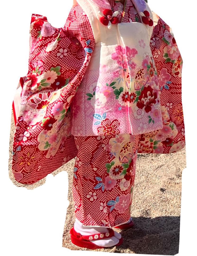 七五三★着物セット★3歳用★赤白花柄手毬 楽天市場】七五三 着物 3歳 女の子 販売 被布セット 7点 赤 白 小花 鞠