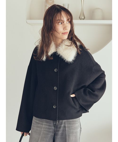 セール】2wayファーカラーリバーショートコート（チェスターコート