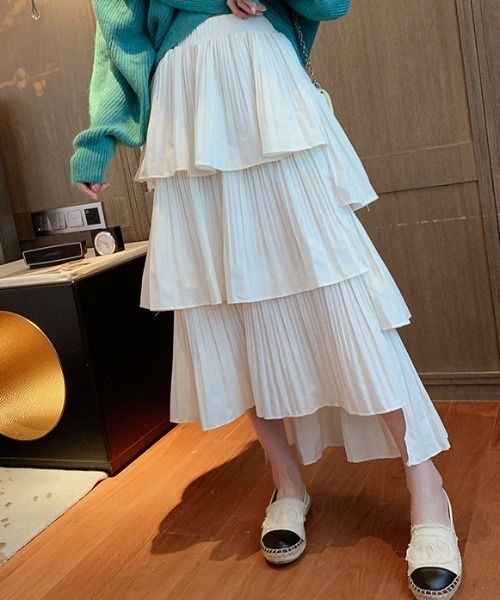 セール】ランダムプリーツ3段ティアードスカート（スカート）｜deux