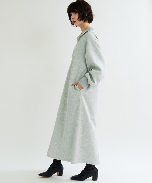 セール】ハーフジップ ダンボールニット ロングワンピース（ワンピース