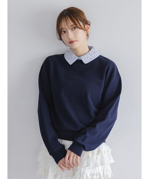 セール】【USAGI ONLINE/ZOZOTOWN限定】ビジュー衿スウェット