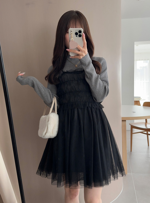 フリルチュール×ニットミニワンピースセットアップ[tu1030